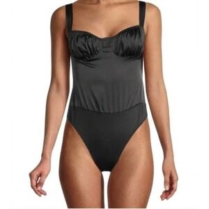 Danielle Bernstein sz 10 Black Tank Bodysuit Silky Stretch Bustier Corset NEW